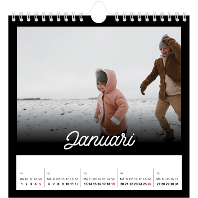 Årskalender kvadratisk — Svart [Januari]