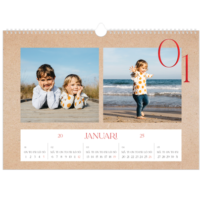 Fotokalender A3 Enkel — Röda detaljer [Januari]