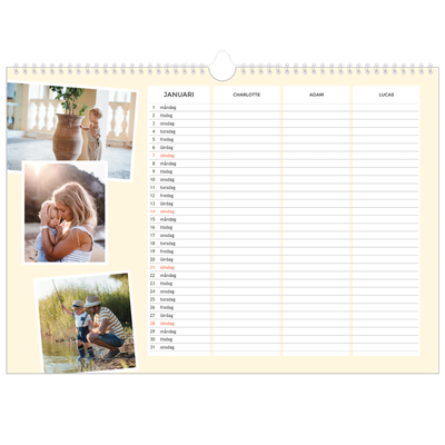 A3 Fotokalender — Modern planerare - Familj på 3 [Januari]