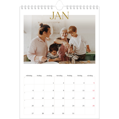 Fotokalender A4 Enkel (20 x 30 cm) — Stort teckensnitt i guld [Januari]